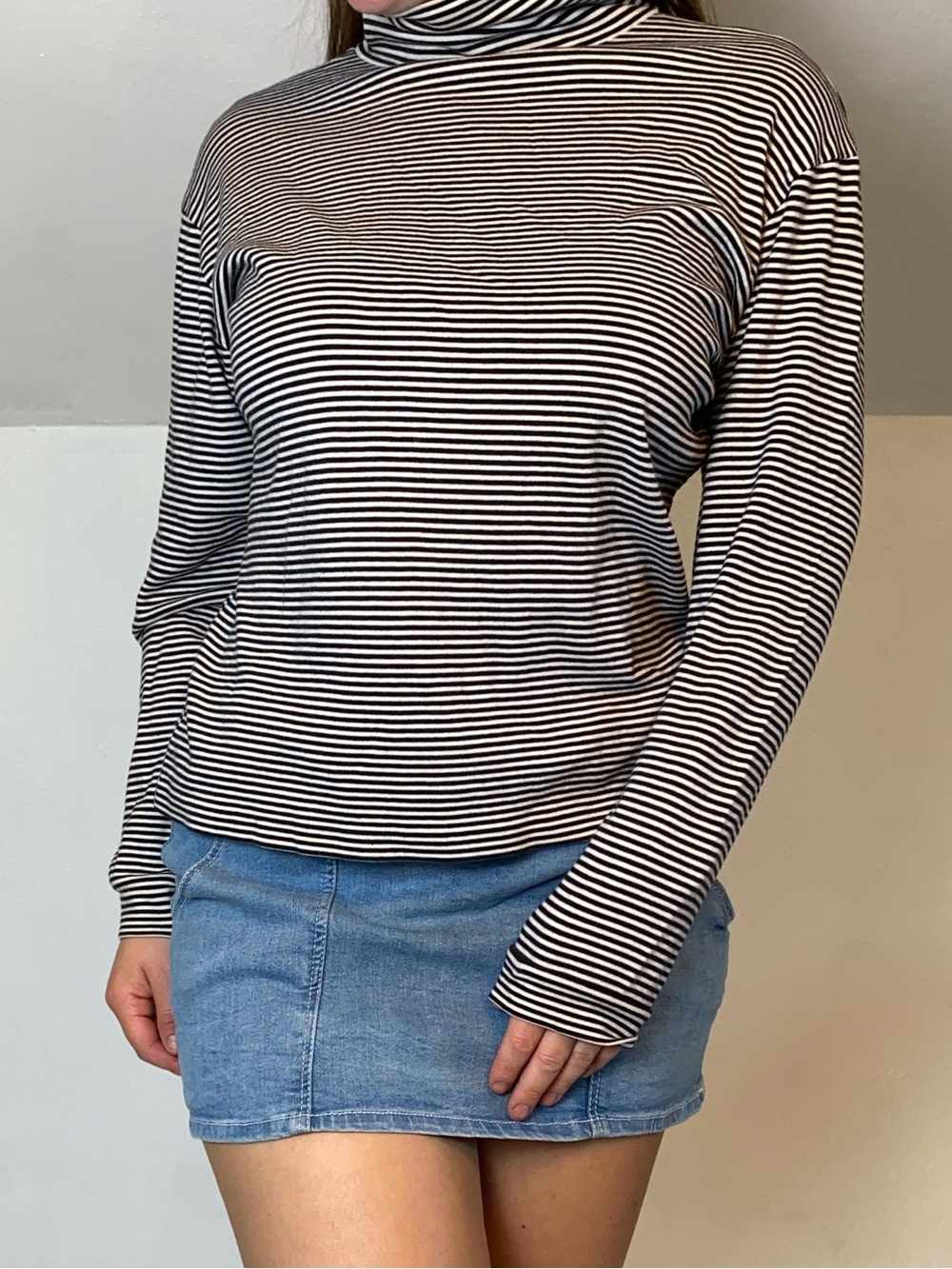 Norsport Vintage Striped 100% cotton Turtleneck Long-Sleeve Top - Black & White